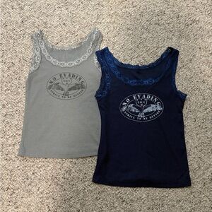 Womens Lace Trim Tank Tops - Gray and Blue